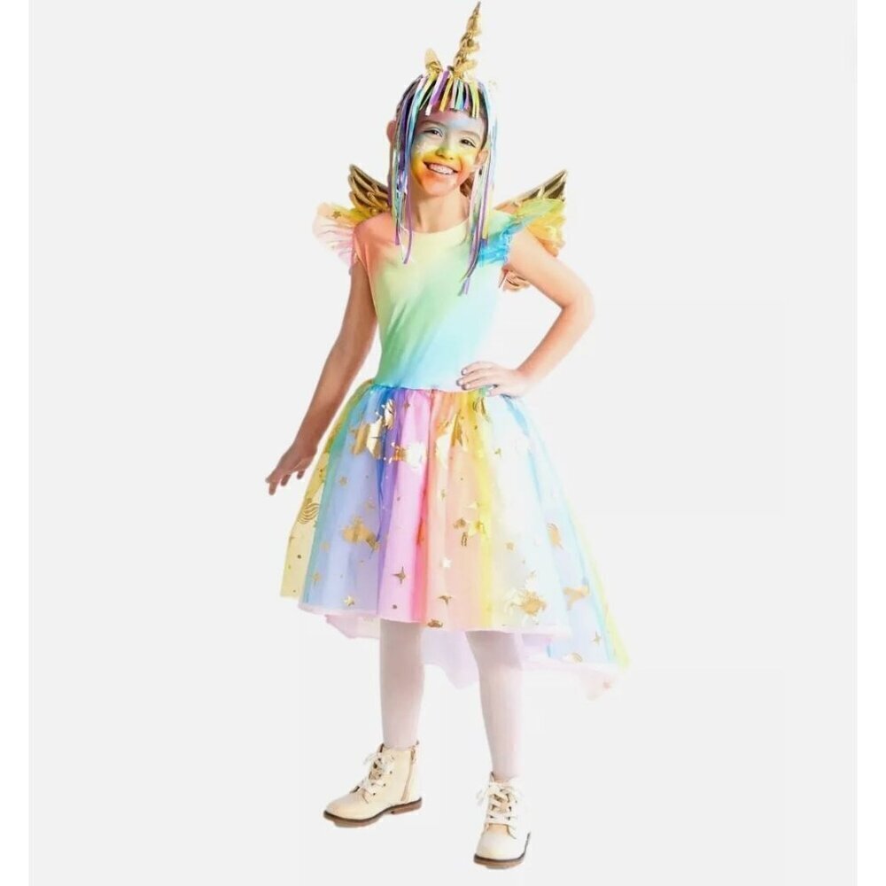 Target Rainbow Unicorn Halloween Costume Dress Headpiece Hyde & EEK! Size M